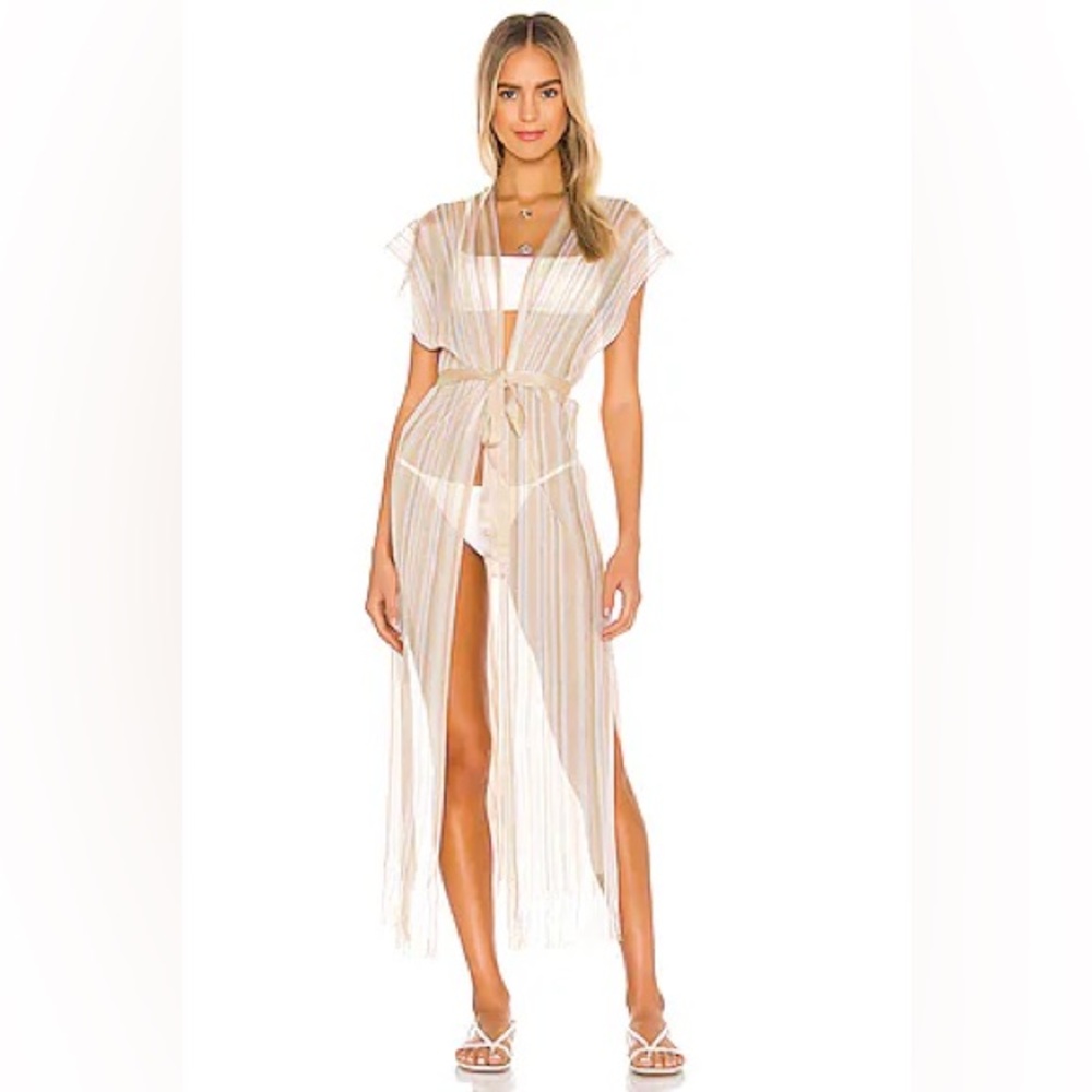NEW Luli Fama Free Spirit fringe caftan poncho in Sandstorm